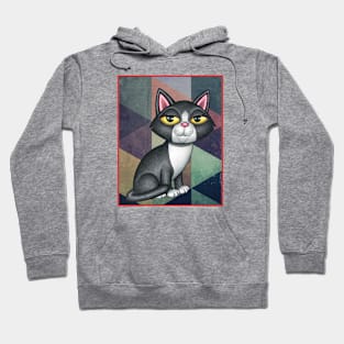 Cute Black and white kitty on art deco design Hoodie